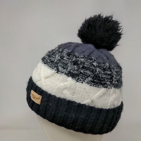 Britt's Knits Beanie Hat Multicolor One Size Stretch Hand Knitted Pom Pom - Picture 3 of 9